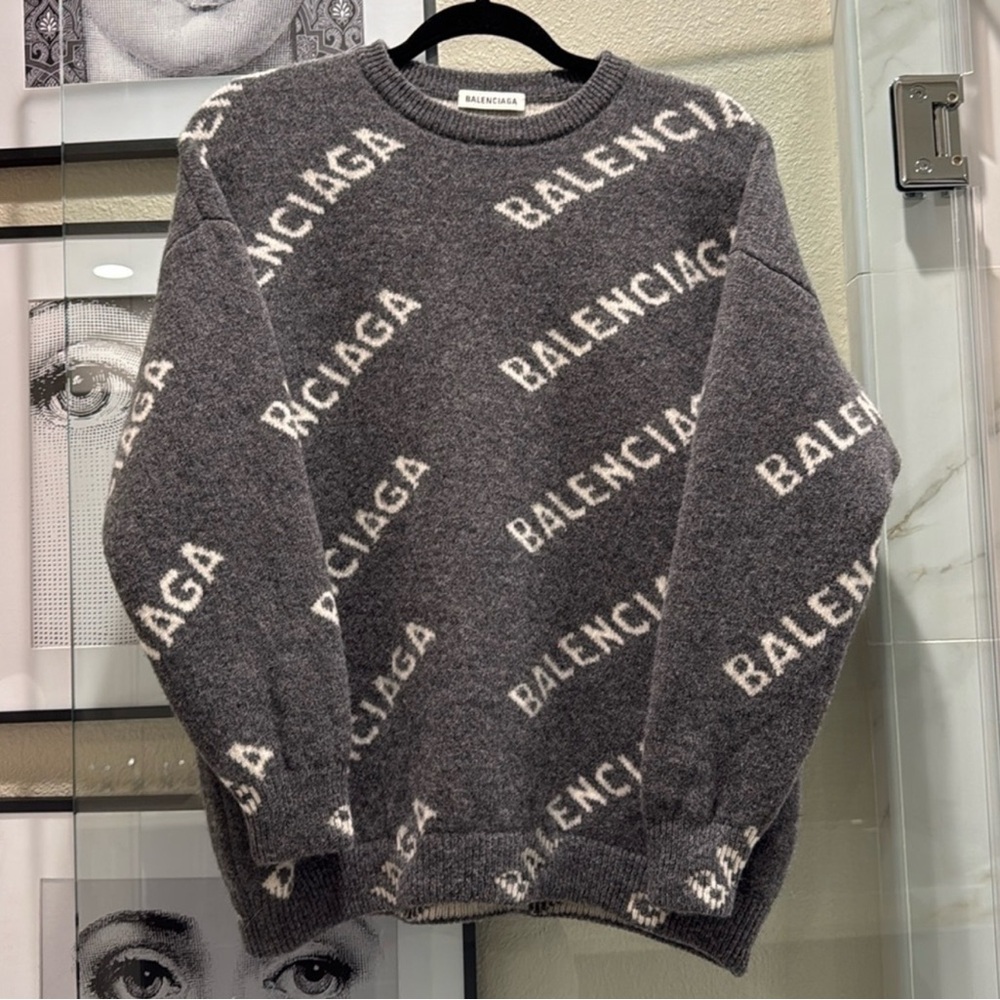 Balenciaga Charcoal and White Crewneck Sweater